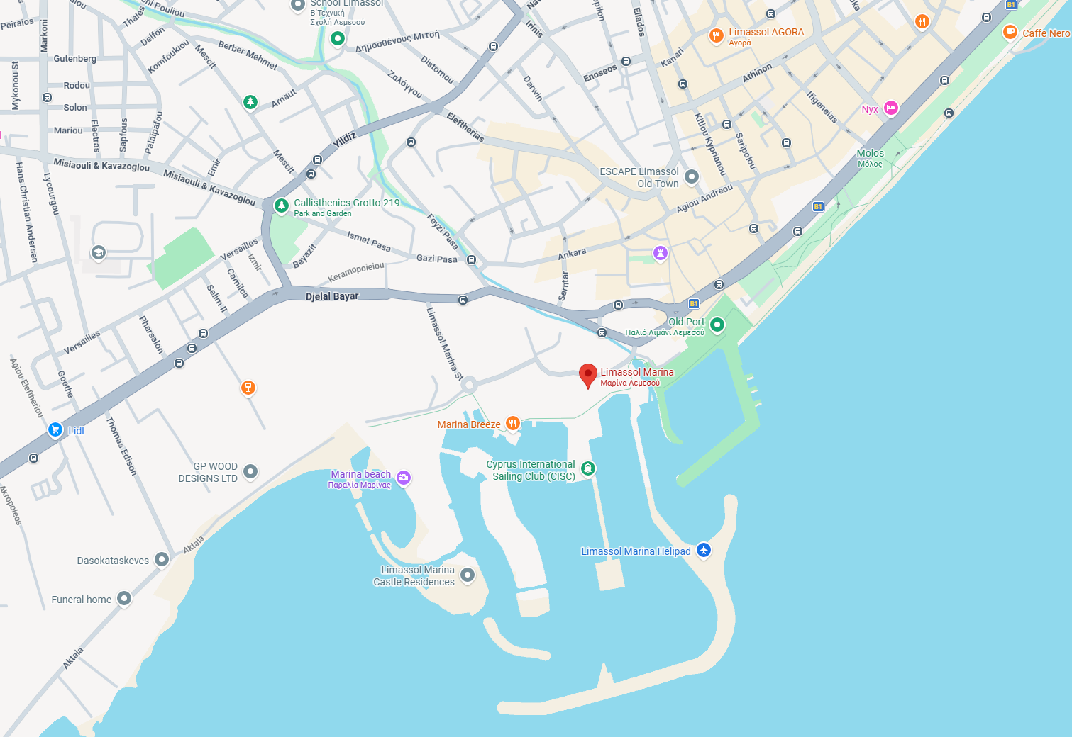 Map showing Limassol Marina, Cyprus // Карта с мариной Лимассола, Кипр // Χάρτης με τη Μαρίνα Λεμεσού, Κύπρος